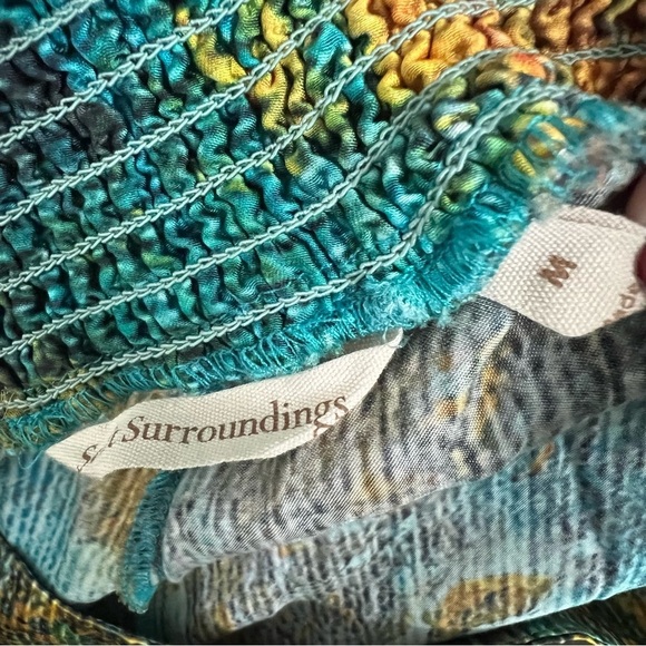 Soft Surroundings Pants Wide Leg Palazzo Cassatt Gilded Blue Multicolor tropical - Picture 14 of 15